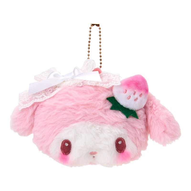 🇯🇵三麗鷗白草莓美樂蒂毛絨鏡子吊飾♡