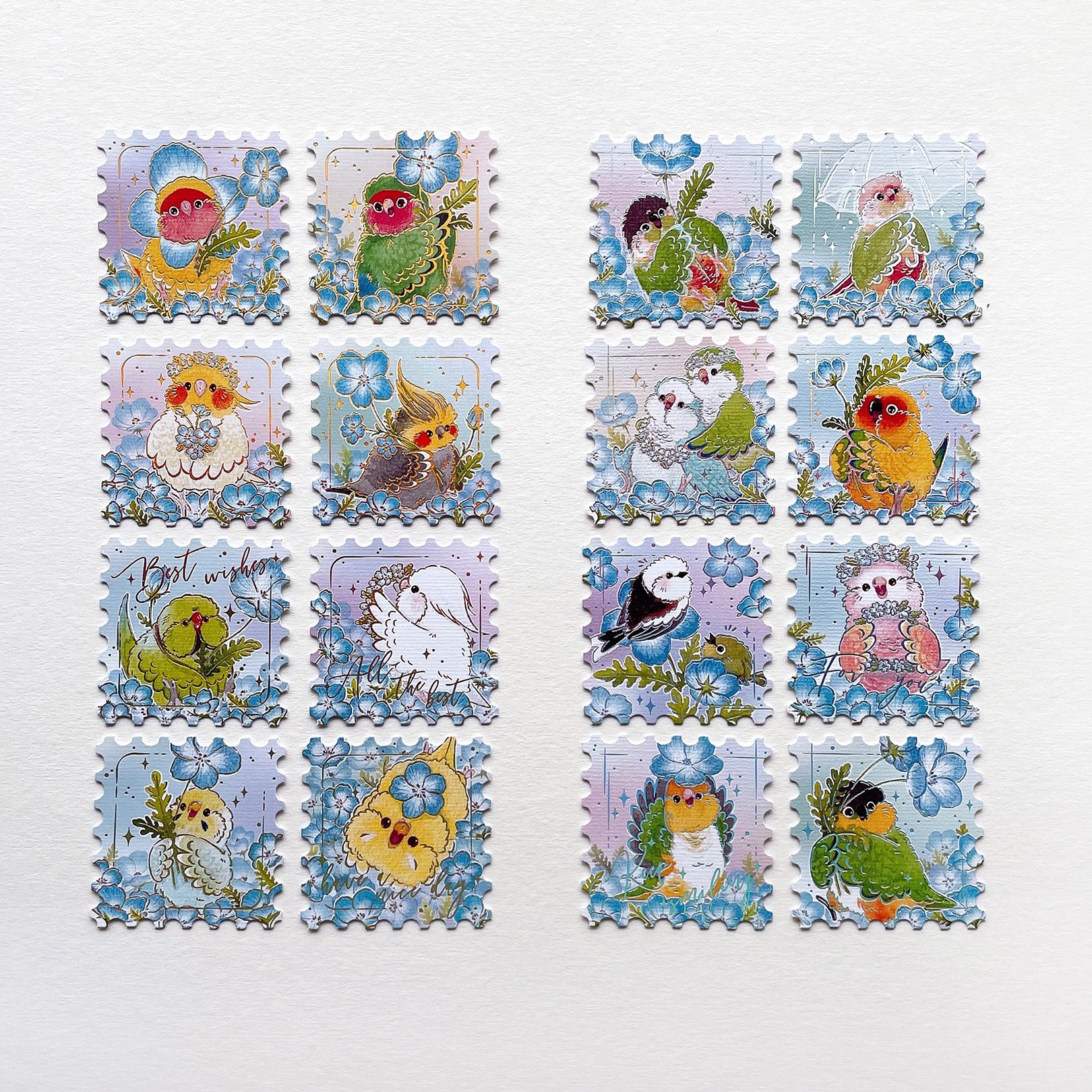 Rolia’s 手作 【粉蝶花系列】郵票造型 燙金燙銀  小卡片套組