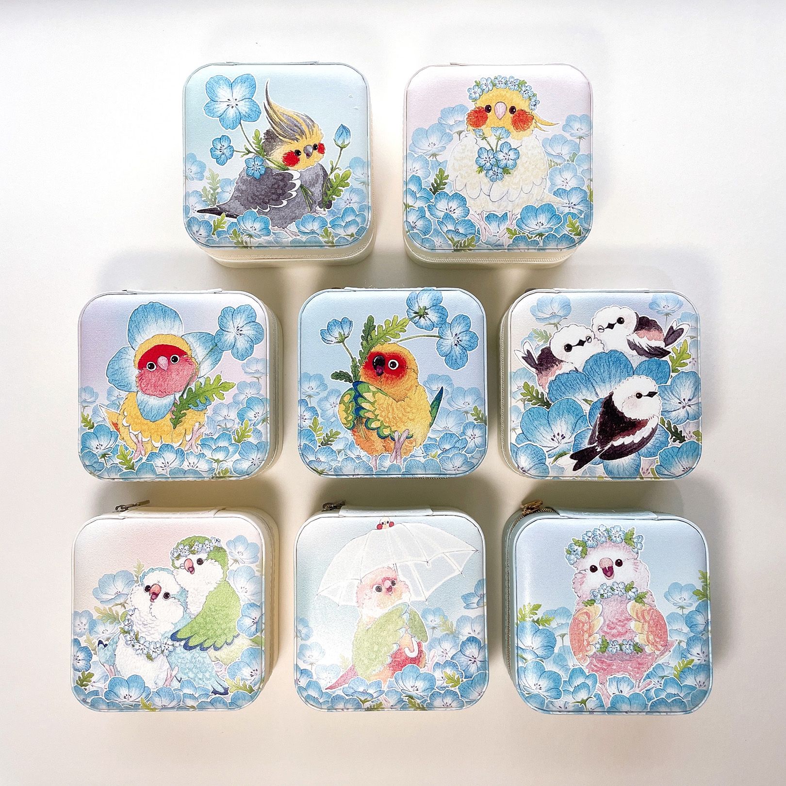 Rolia’s 手作 【粉蝶花系列】攜帶型 旅行 飾品收納盒 鸚鵡/鳥/山雀