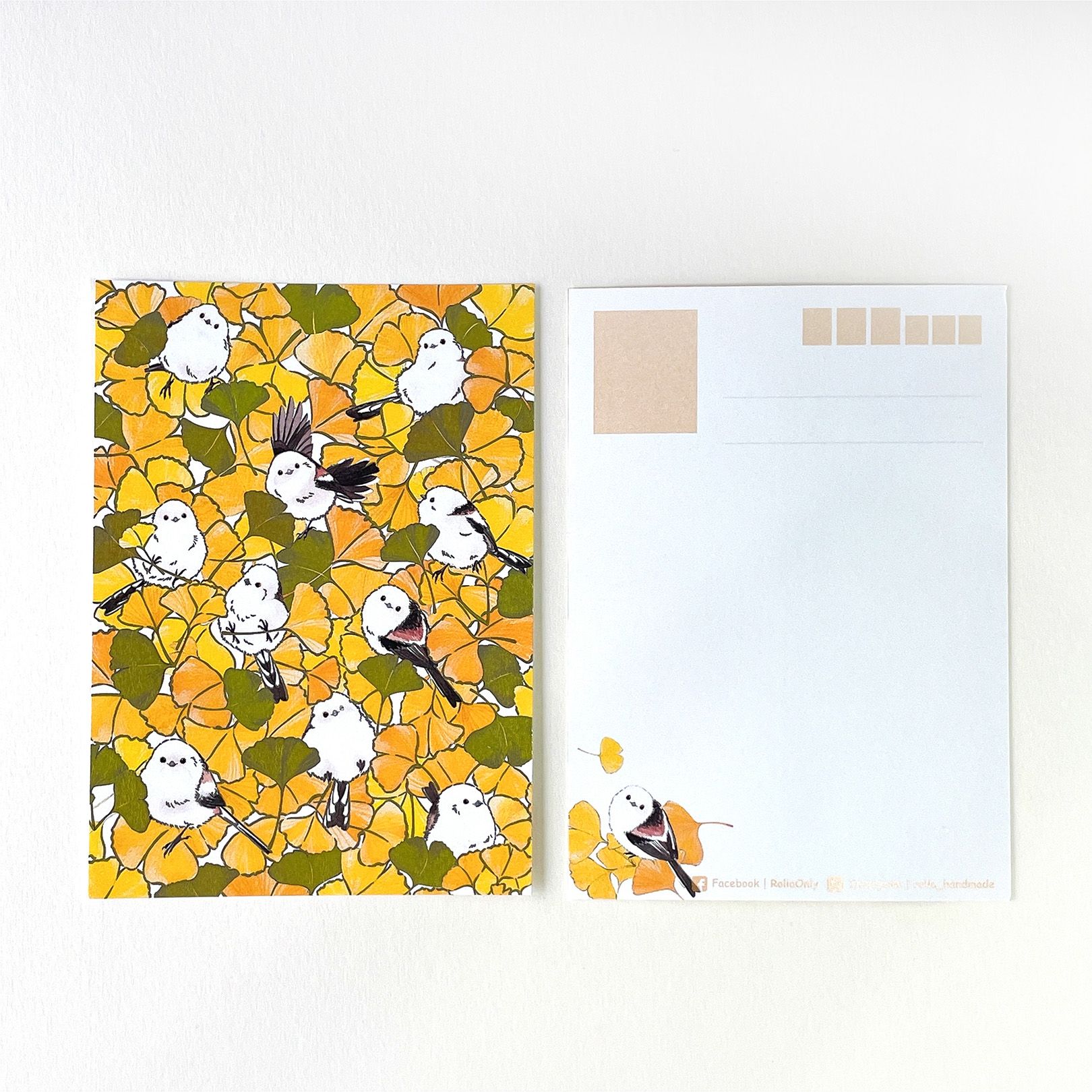 Rolia’s 手作 【數位燙銀】山雀銀杏堆 明信片