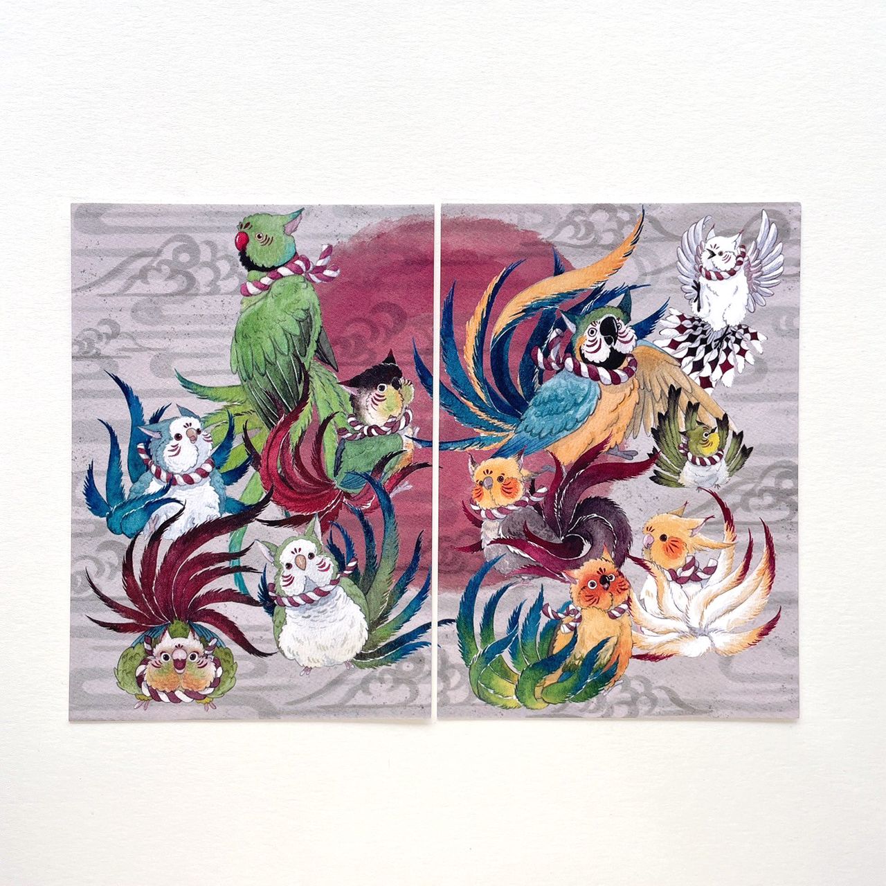 Rolia’s 手作 百鬼夜行 九尾鳥鳥/鸚鵡/山雀 明信片