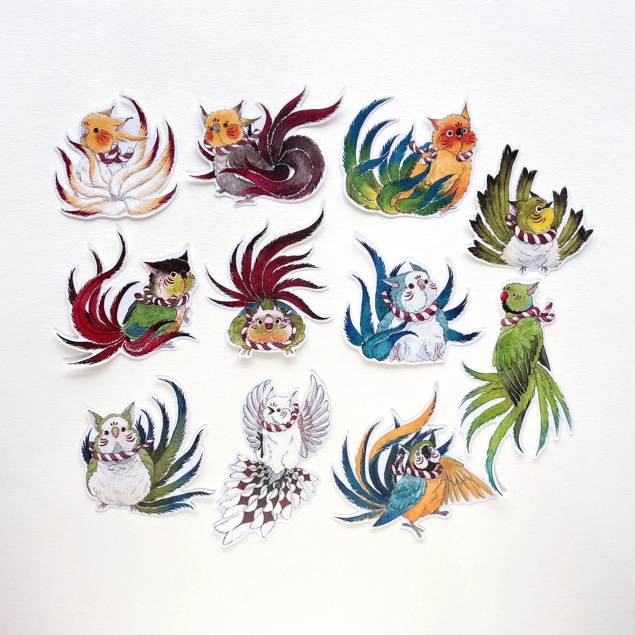 Rolia’s 手作 百鬼夜行 九尾鳥鳥/鸚鵡/山雀 透明白墨防水貼紙