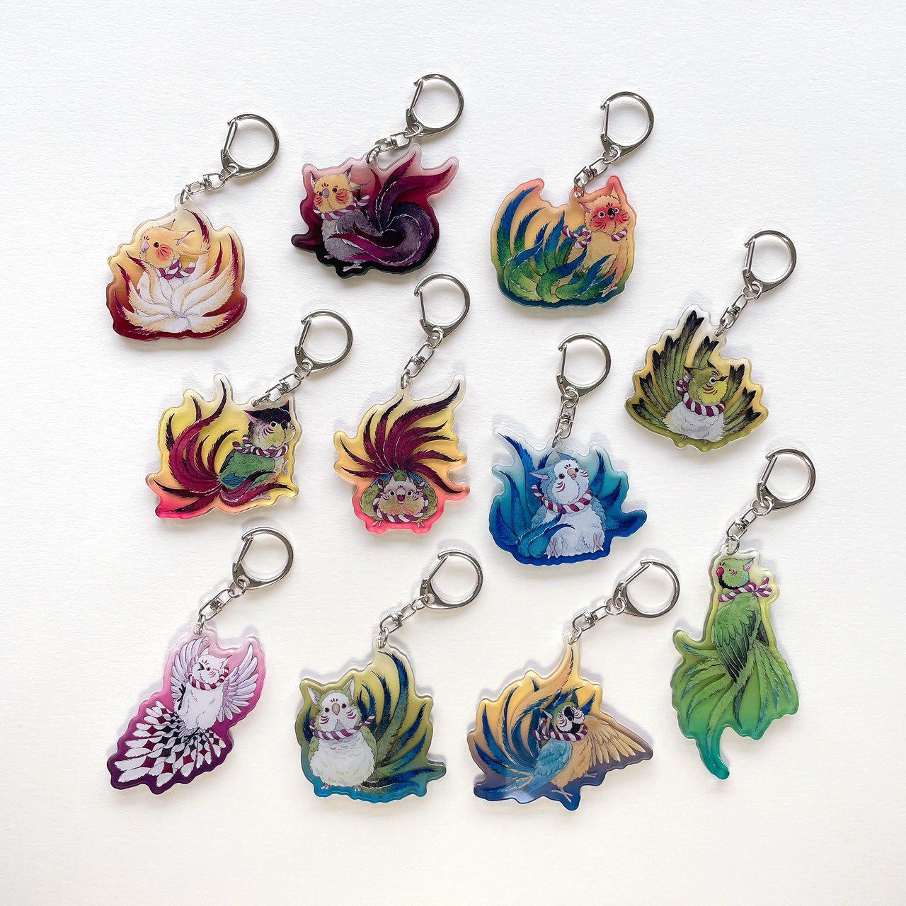 Rolia’s 手作 百鬼夜行 九尾鳥鳥/鸚鵡/山雀 漸層透明壓克力吊飾