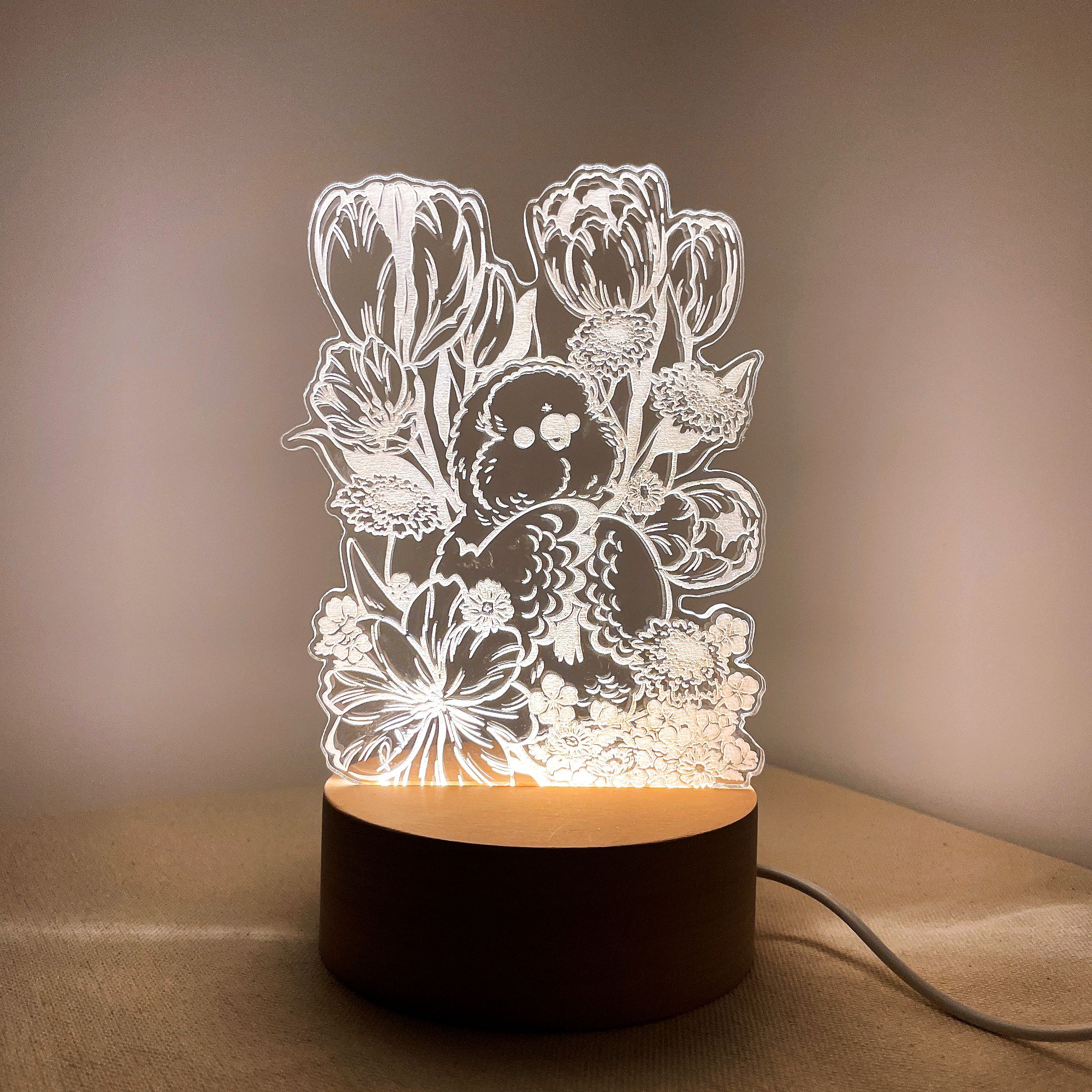 Rolia’s 手作 【四季花卉】玄鳳鸚鵡/和尚鸚鵡/長尾山雀 壓克力小夜燈（共三款）