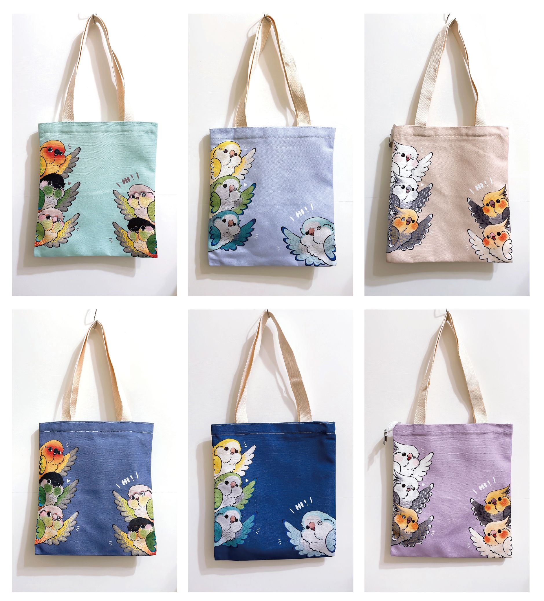 Rolia’s 手作 【SAY HI !系列】鸚鵡/鳥/山雀 滿版印花 帆布袋（共12款）