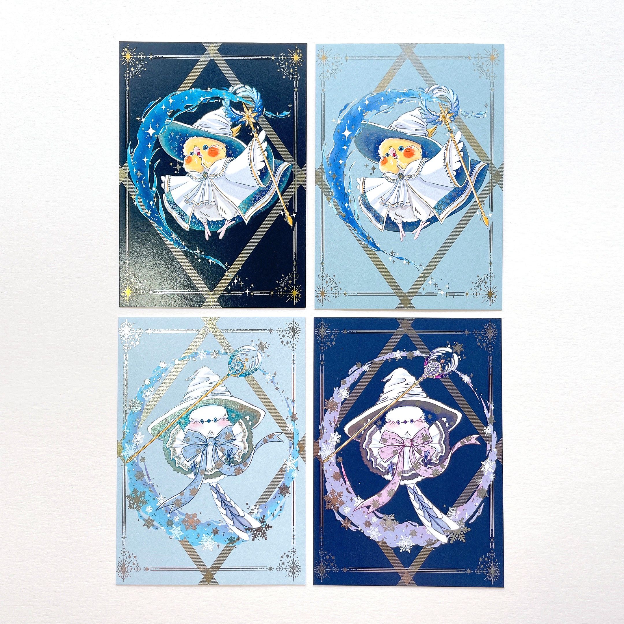 Rolia’s 手作 【魔法鳥鳥系列】玄鳳/山雀 數位燙銀明信片