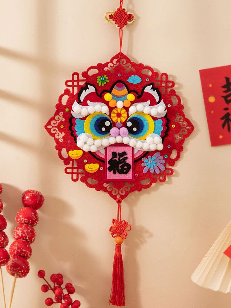 蛇年手工diy製作材料兒童幼兒園不織布醒獅裝飾掛件春節新年禮物