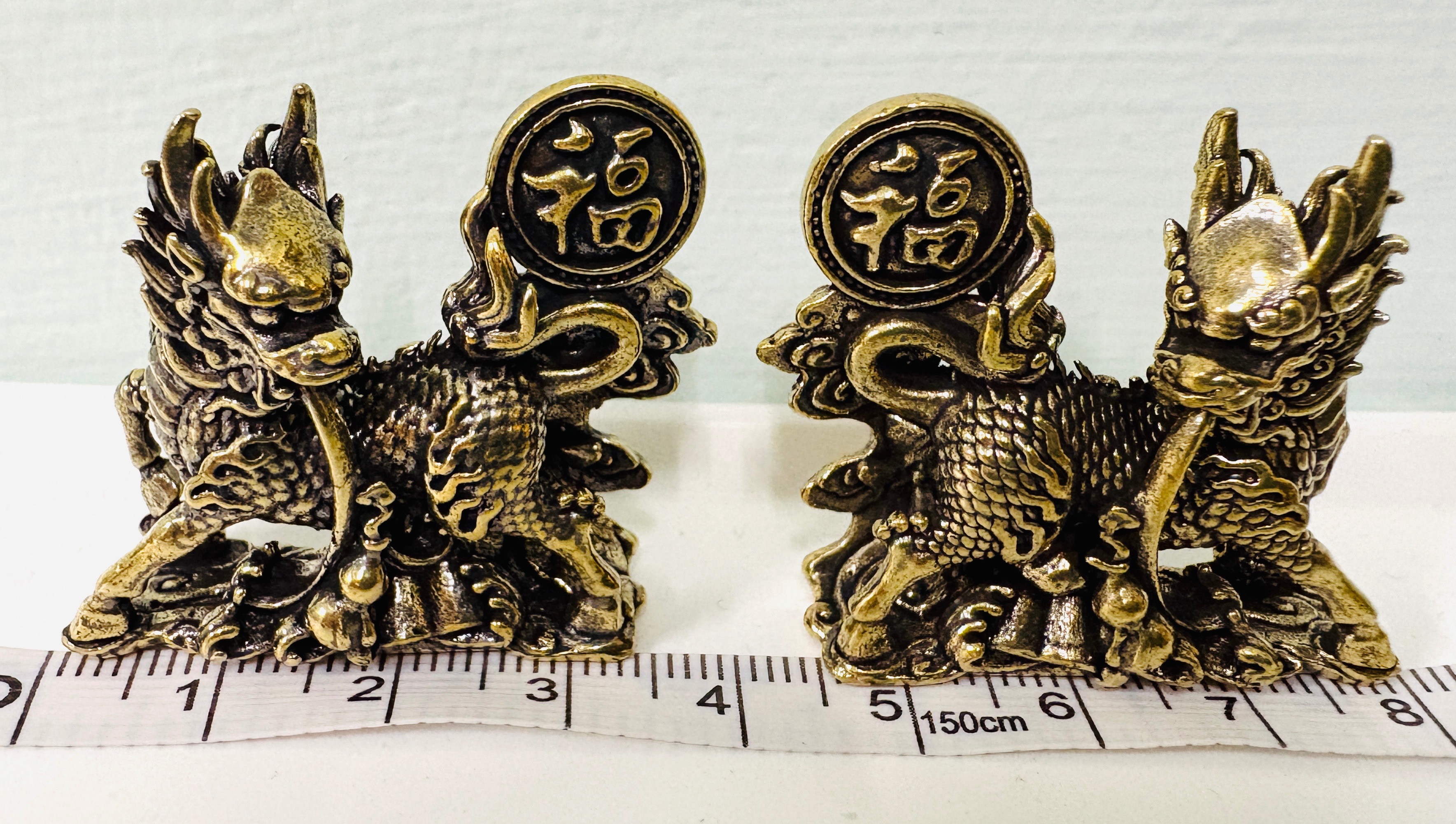 全新現貨）創意黃銅福字麒麟 小擺飾家居辦公仿古銅器 裝飾工藝品擺件 一對 長3.7cm 寬1cm 高3.4cm