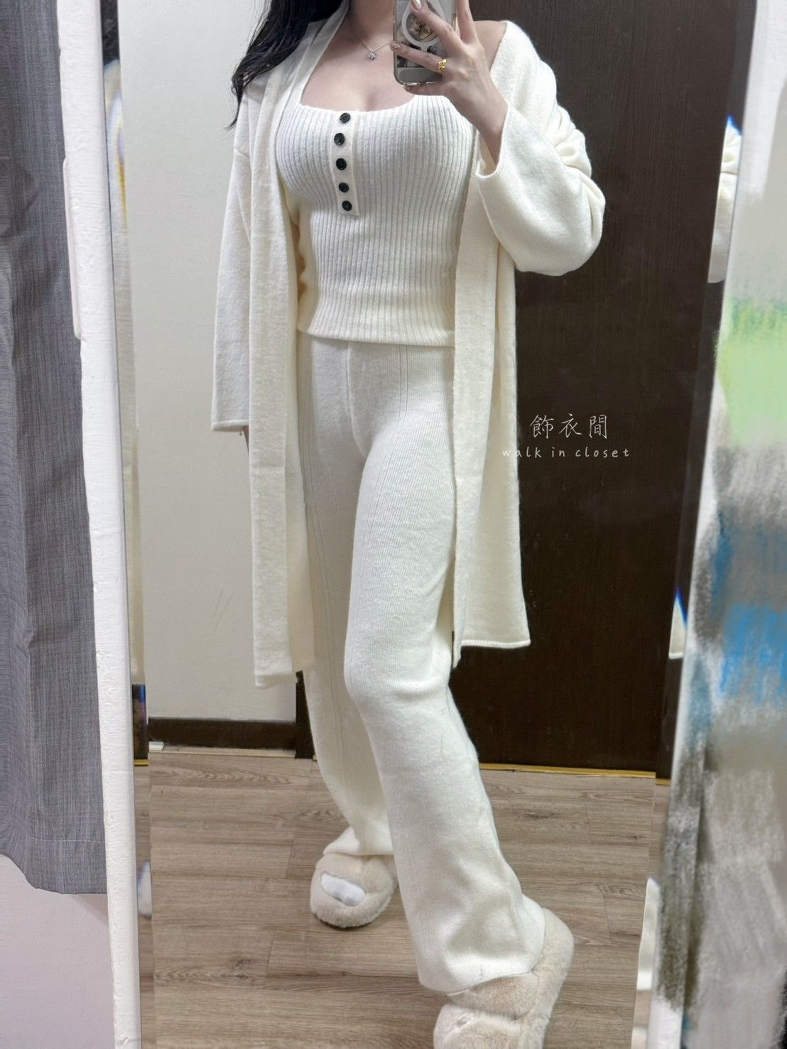 長款氣質三件套組合🌸 繞脖背心+中長款外套+休閒長褲