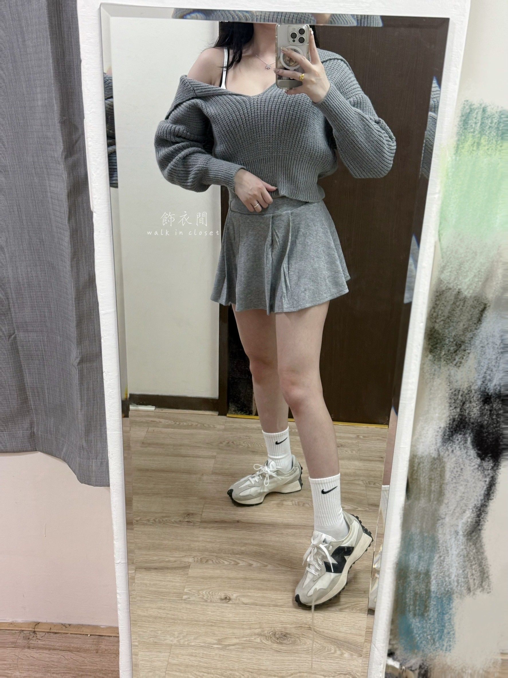 海軍V字翻領針織毛衣三件套#A06