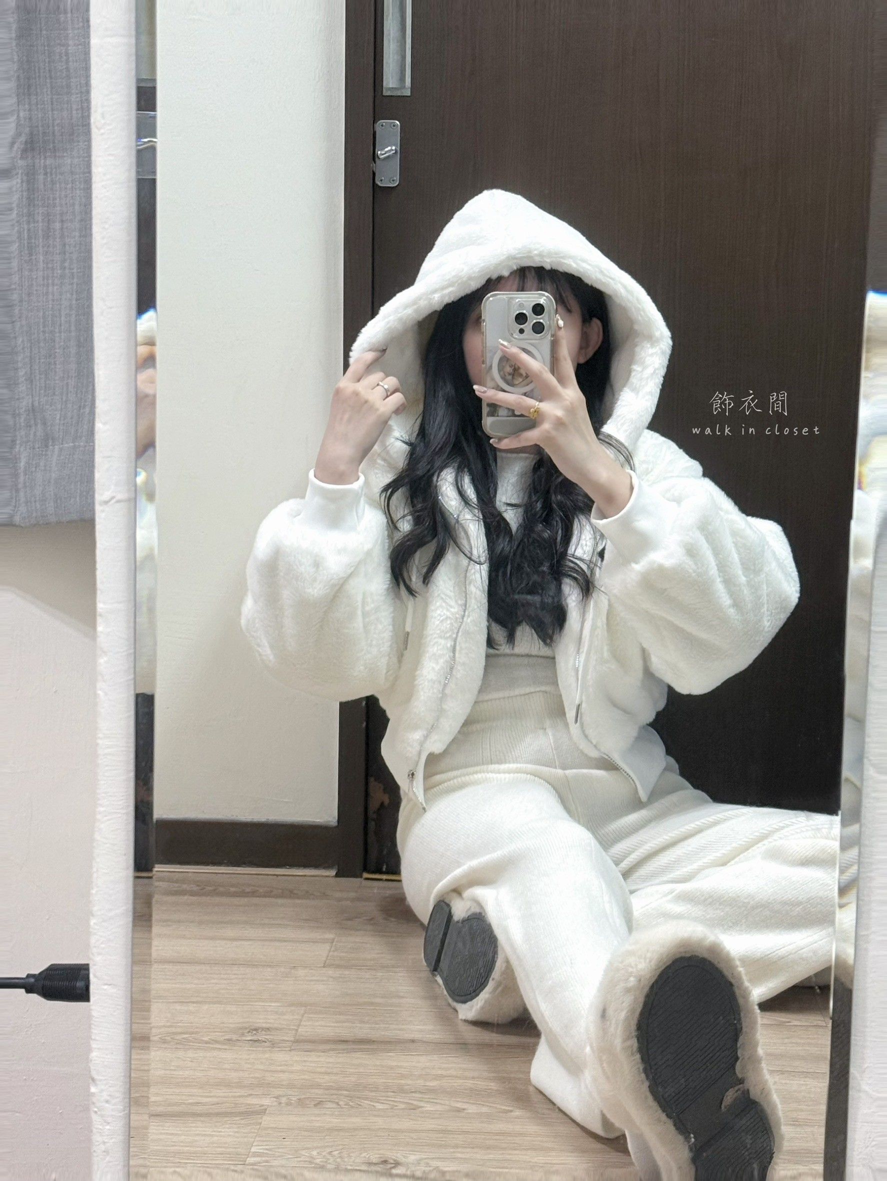 🎀軟兔絨毛短款加棉加厚保暖連帽外套