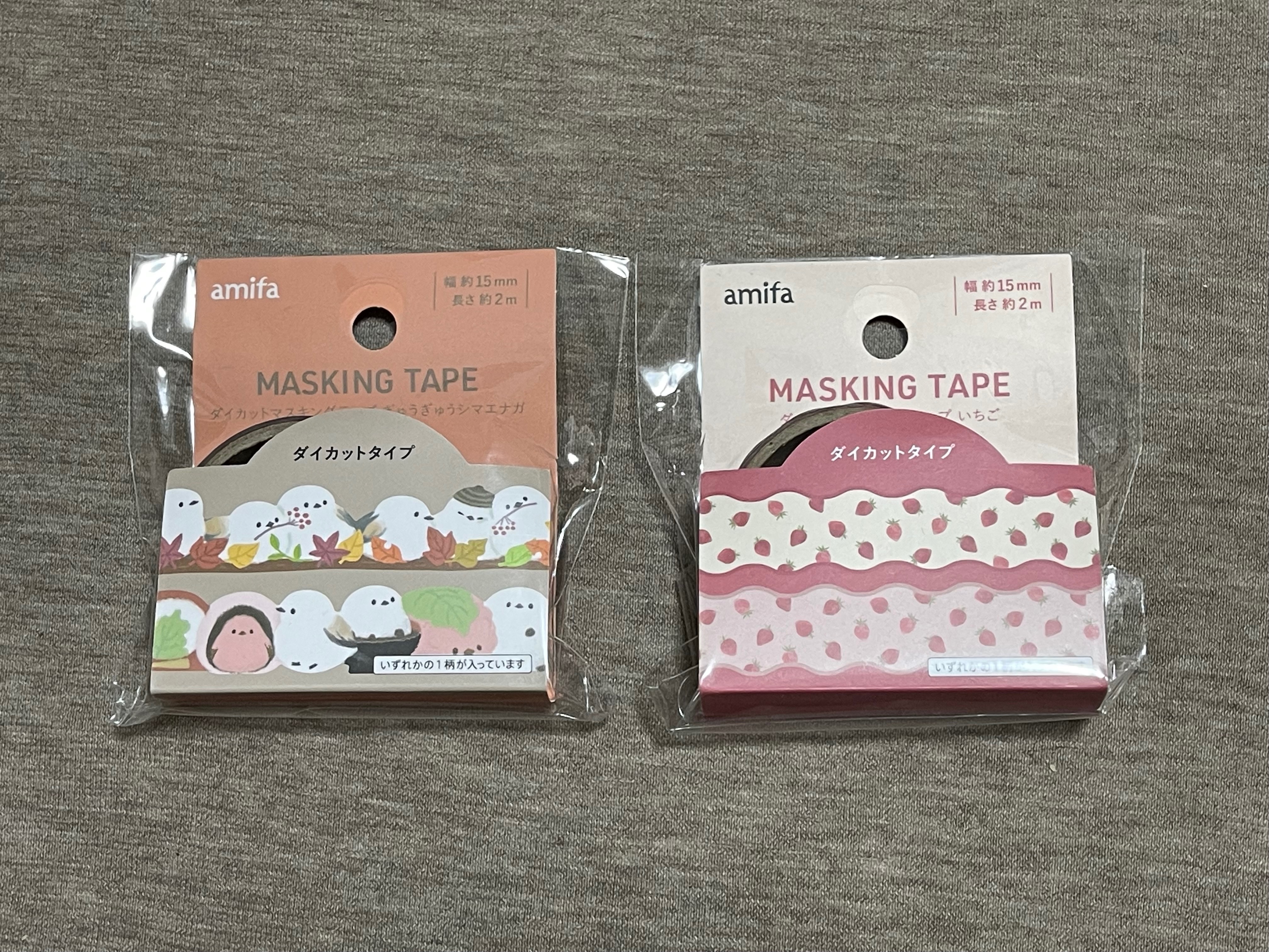 小鳥紙膠帶（楓葉）、草莓紙膠帶（粉紅底）