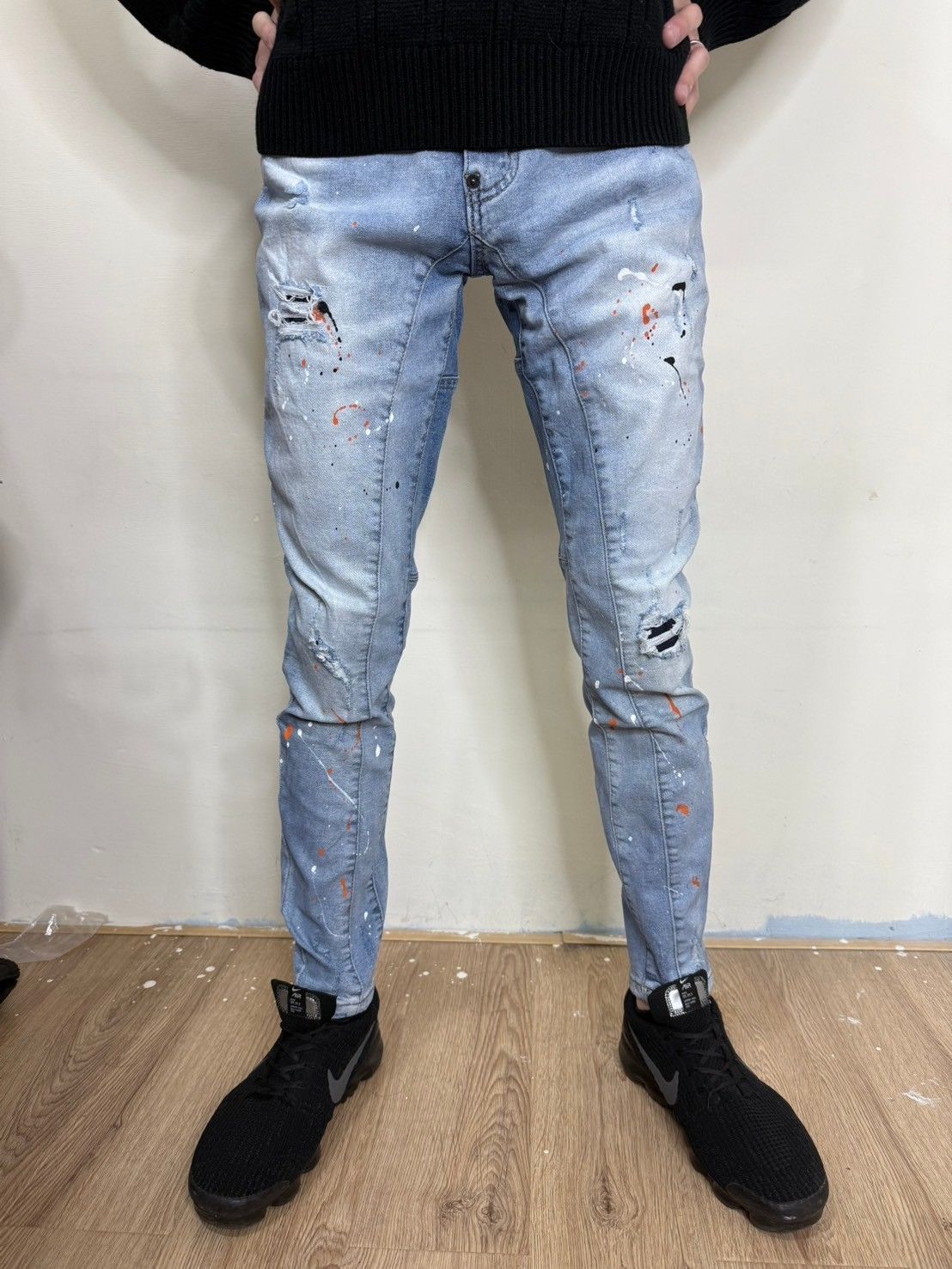 油漆潑墨彈性牛仔褲👖