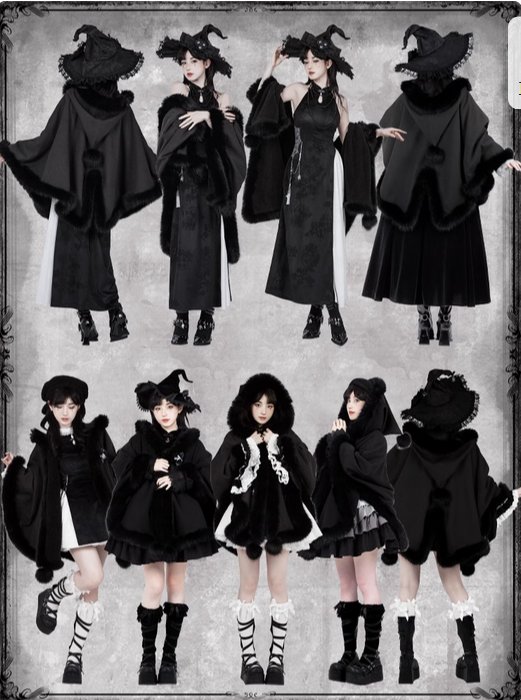 【預購代購】lolita巍峨 毛絨包邊雪球連帽加絨斗篷外套/厚款外套/加厚斗篷＆別針 歌德蘿莉塔 萬聖節 聖誕節