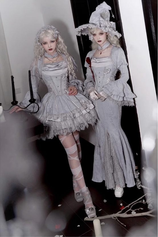 {配件}【代購預購】lolita銀月女巫 蝴蝶結魔女帽＆髮帶＆紅玫瑰胸針/髮夾＆蕾絲玫瑰項圈/腰帶＆項鍊 哥德蘿莉塔