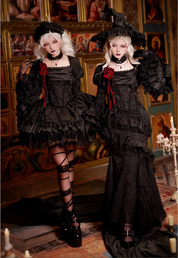 {配件}【代購預購】lolita暗夜女巫 蜘蛛吊墜蕾絲花邊蝴蝶結魔女帽＆玫瑰花髮帶＆紅玫瑰胸針/髮夾＆項鍊 哥德蘿莉塔