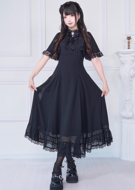 【代購預購】lolita伊莉雅 珍珠愛心寶石水滴吊墜蝴蝶結蕾絲花邊荷葉袖塔克褶洋裝/連身裙/連衣裙 日系 淑女蘿莉塔