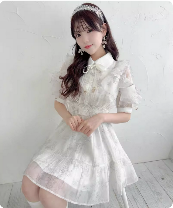 【代購預購】lolita鳥語花香 玫瑰花釦蝴蝶結花朵印花荷葉邊娃娃領洋裝/蕾絲提花露肩連身裙/連衣裙 淑女蘿莉塔