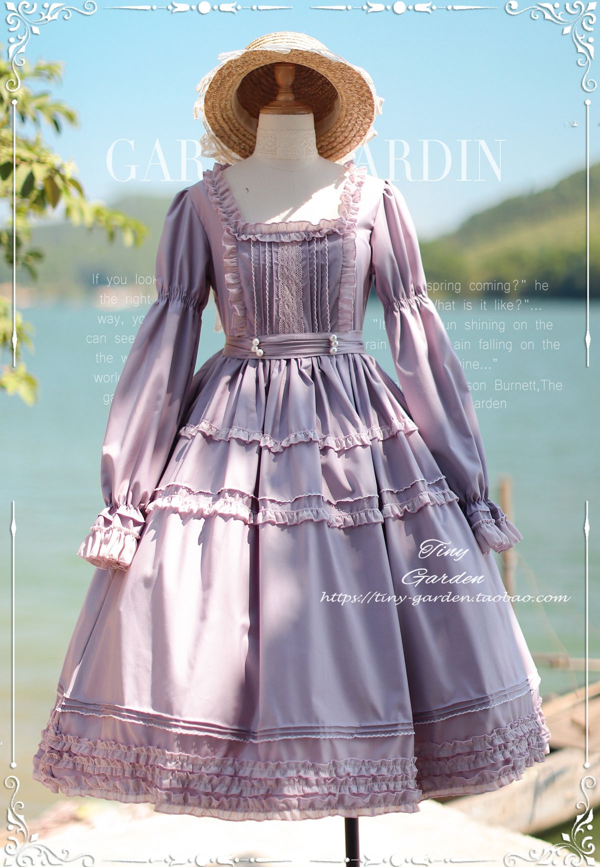 【代購預購】lolita宮廷舞會 蕾絲花邊荷葉邊方領長袖洋裝/雙節公主袖連身裙/多層裙襬連衣裙 歐式宮廷 古典蘿莉塔