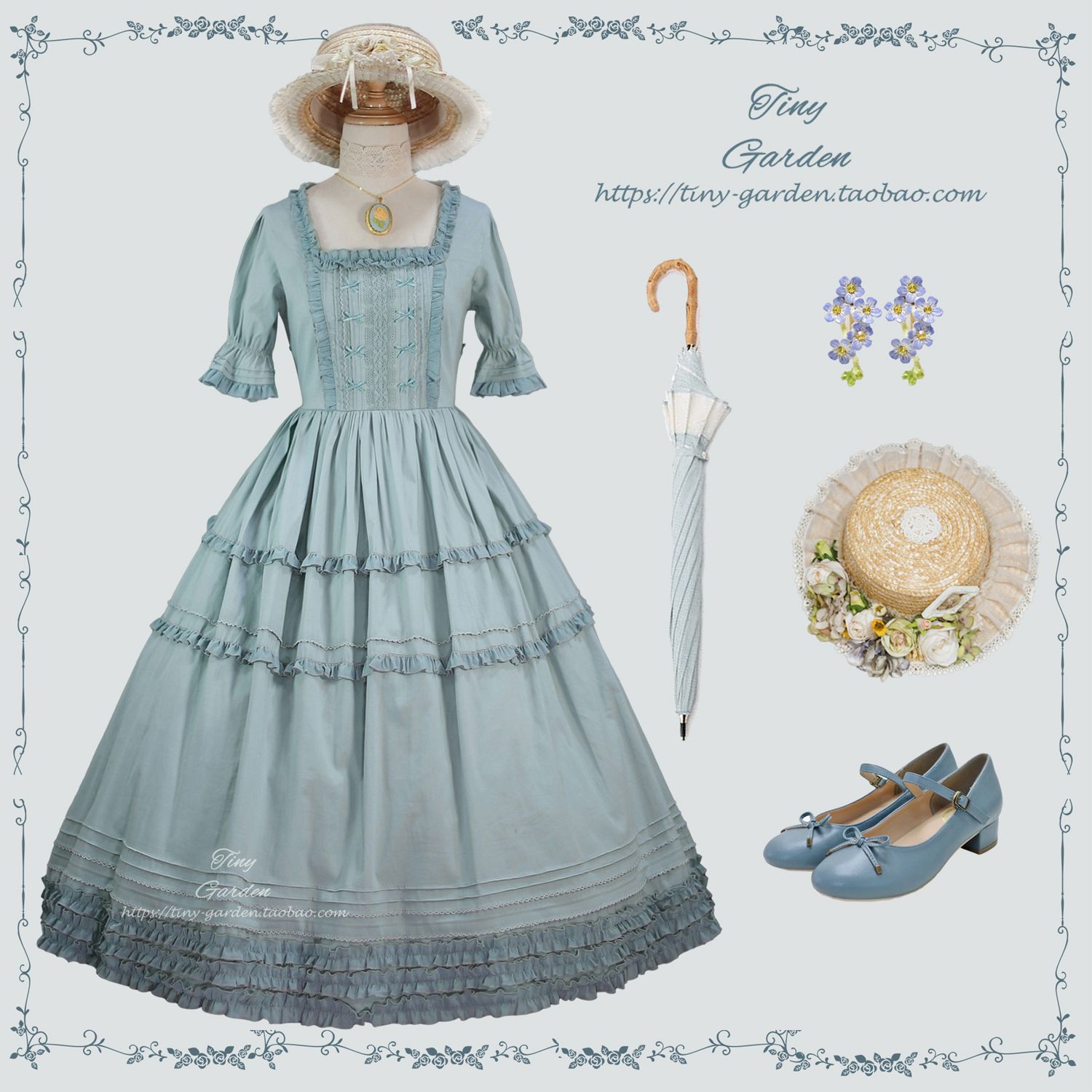 {方領}【代購預購】lolita宮廷舞會 蕾絲花邊荷葉邊方領短袖洋裝/公主袖連身裙/多層裙襬連衣裙 歐式宮廷 古典蘿塔