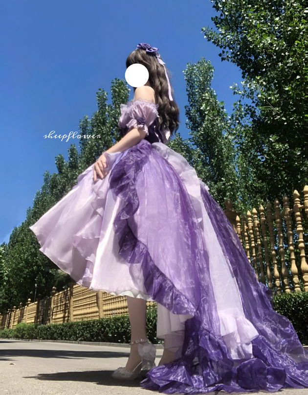 {華麗拖尾}【預購訂做】lolita仲夏薔薇魔法 立體玫瑰蝴蝶結荷葉花邊華麗拖尾/拖尾蝴蝶結 古典蘿莉塔