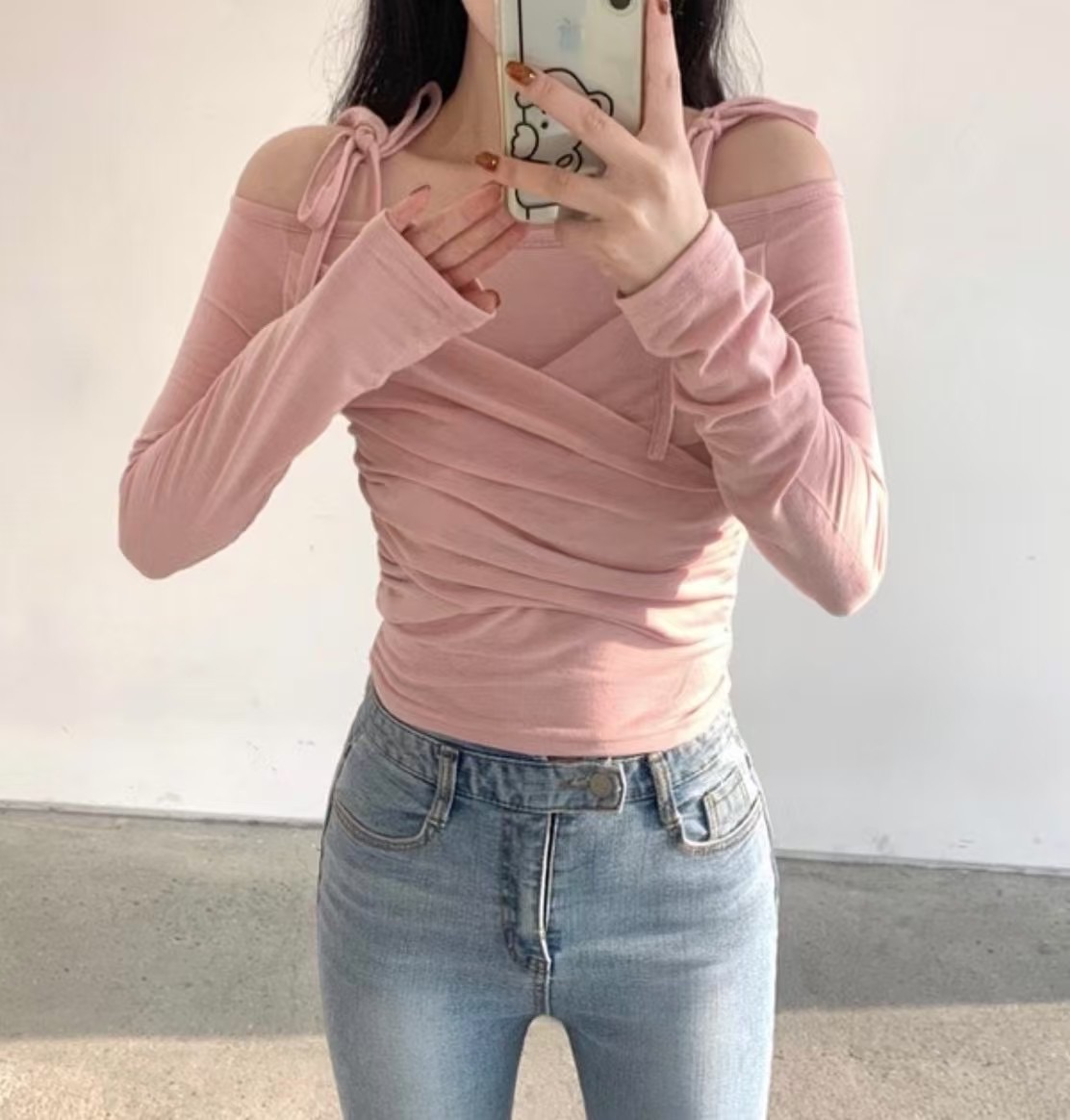 ￼🏷ʏᴜɴᴀ’s ·正韓代購🇰🇷純欲綁帶法式交叉長袖上衣 3colors