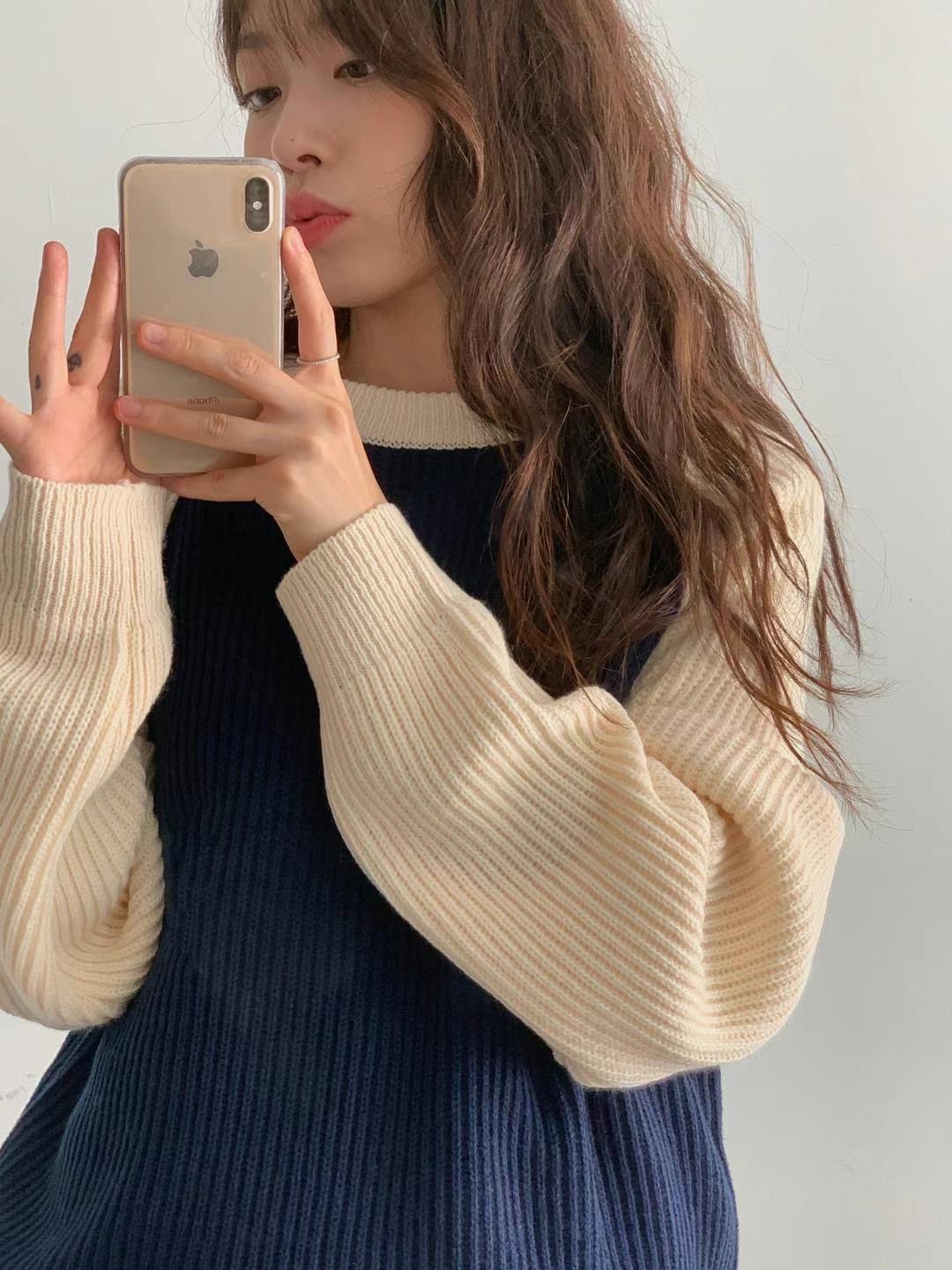 ￼🏷ʏᴜɴᴀ’s ·正韓代購🇰🇷韓系拼接撞色長袖針織衫