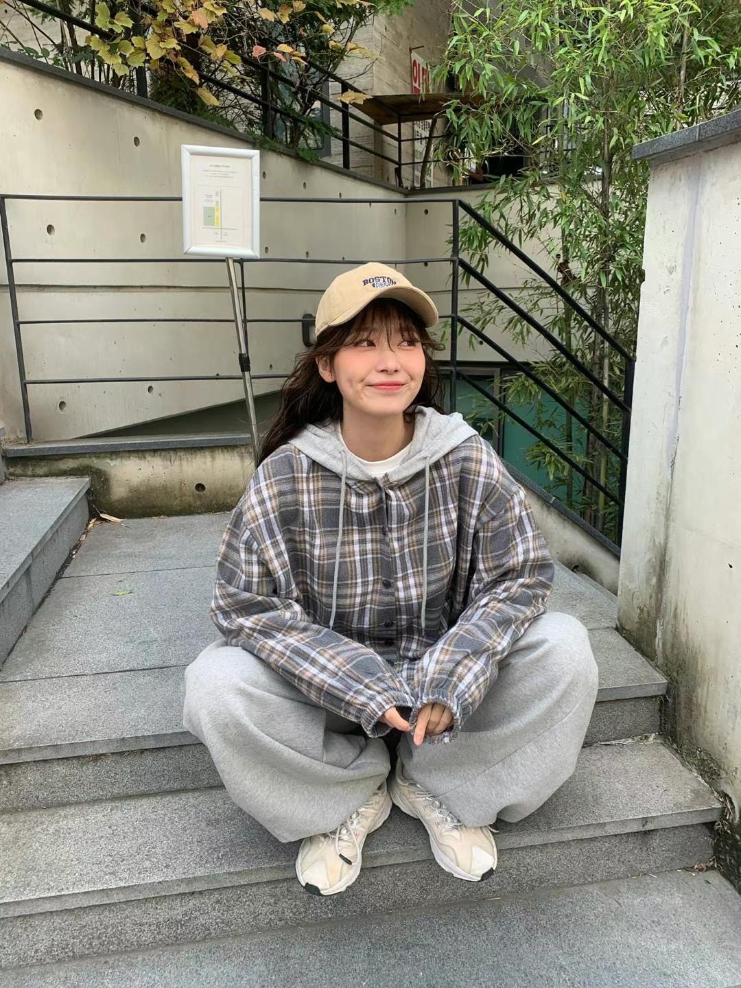 現貨+預購ෆ🏷ʏᴜɴᴀ’s ·正韓代購🇰🇷格子連帽長袖襯衫 3colors