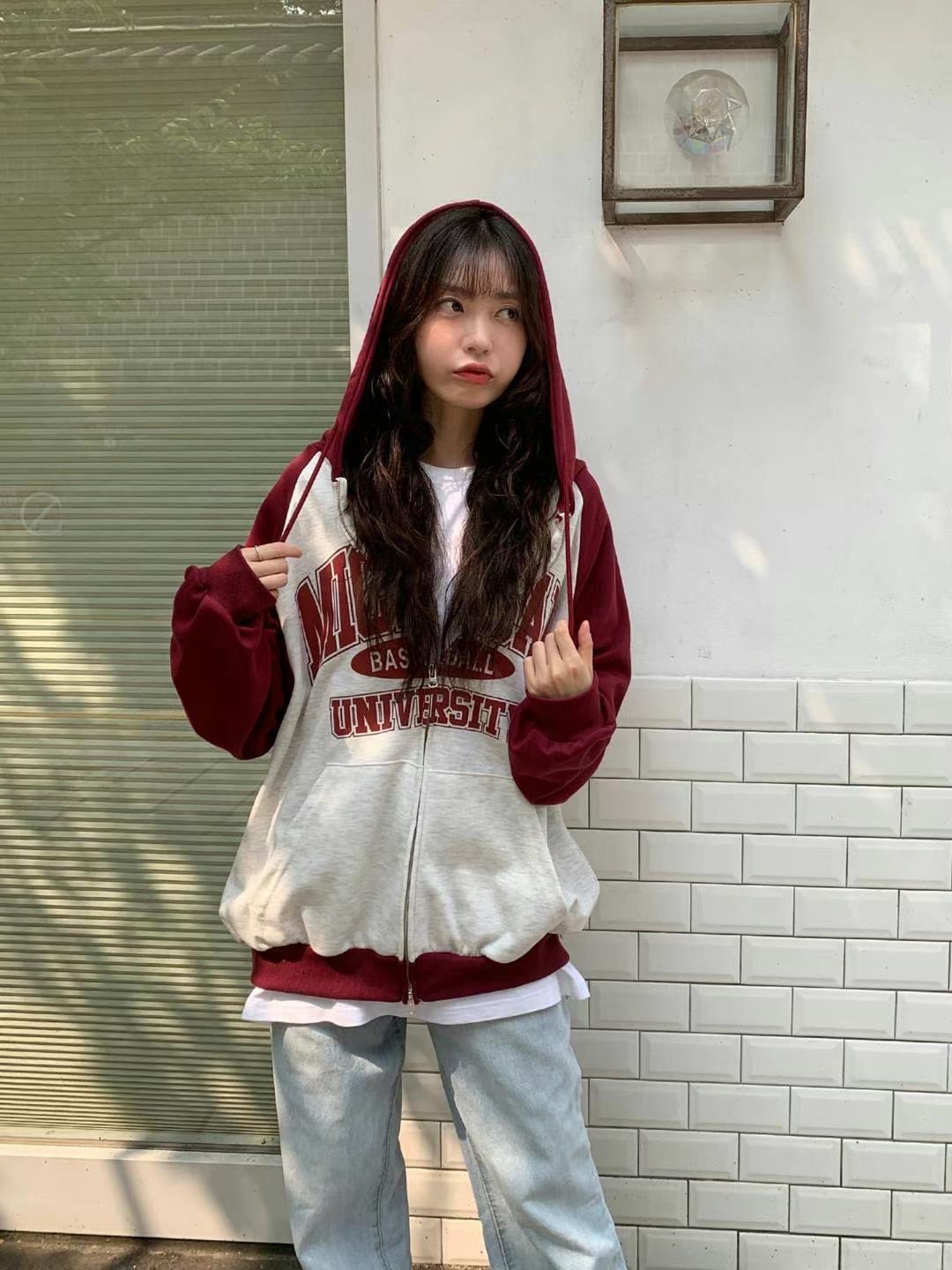 現貨+預購ෆ🏷ʏᴜɴᴀ’s ·正韓代購🇰🇷寬鬆雙色拼接字母連帽長袖上衣 4colors