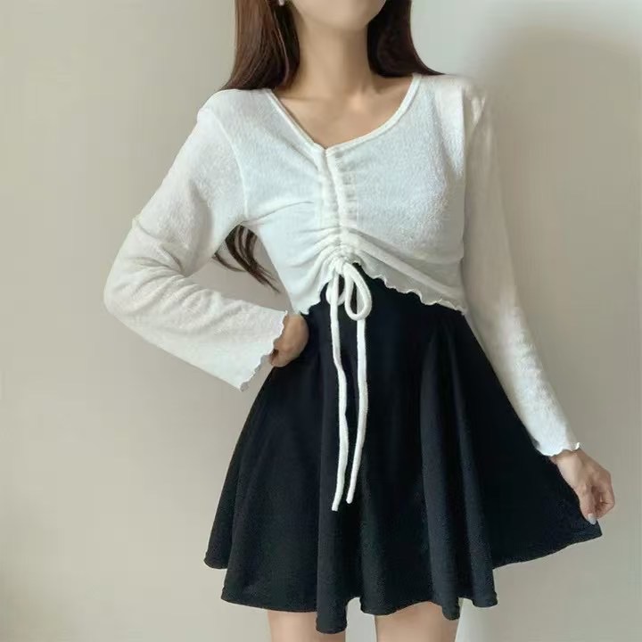 ￼🏷ʏᴜɴᴀ’s ·正韓代購🇰🇷不對稱皺摺抽繩長袖上衣+洋裝set 3colors