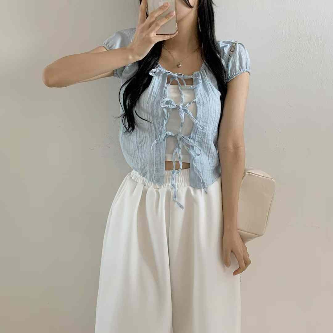 🏷ʏᴜɴᴀ’s ·正韓代購🇰🇷段語綁帶🌙輕盈短袖上衣