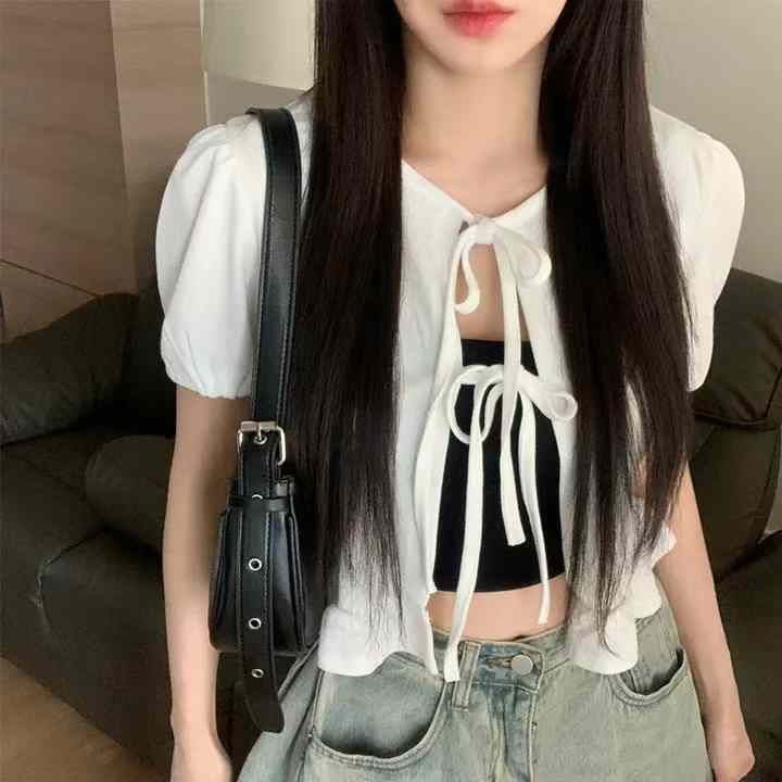 現貨+預購ෆ🏷ʏᴜɴᴀ’s ·正韓代購🇰🇷絲語蝴蝶🎀雙綁帶短袖罩衫