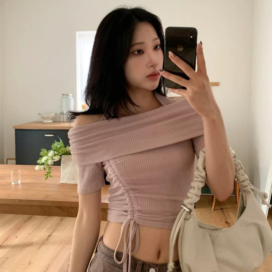 🏷ʏᴜɴᴀ’s ·正韓代購🇰🇷柔影層語🫧側抽繩平肩短袖上衣