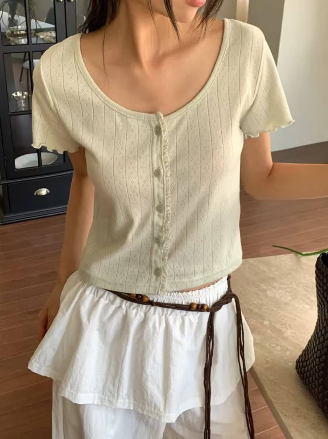 🏷ʏᴜɴᴀ’s ·正韓代購🇰🇷晴色織語・彈性緹花針織短袖上衣