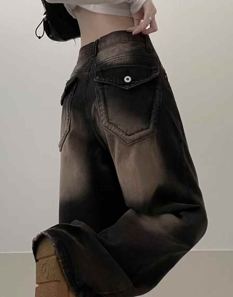 現貨+預購ෆ🏷ʏᴜɴᴀ’s ·正韓代購🇰🇷率性刷色高腰牛仔寬褲