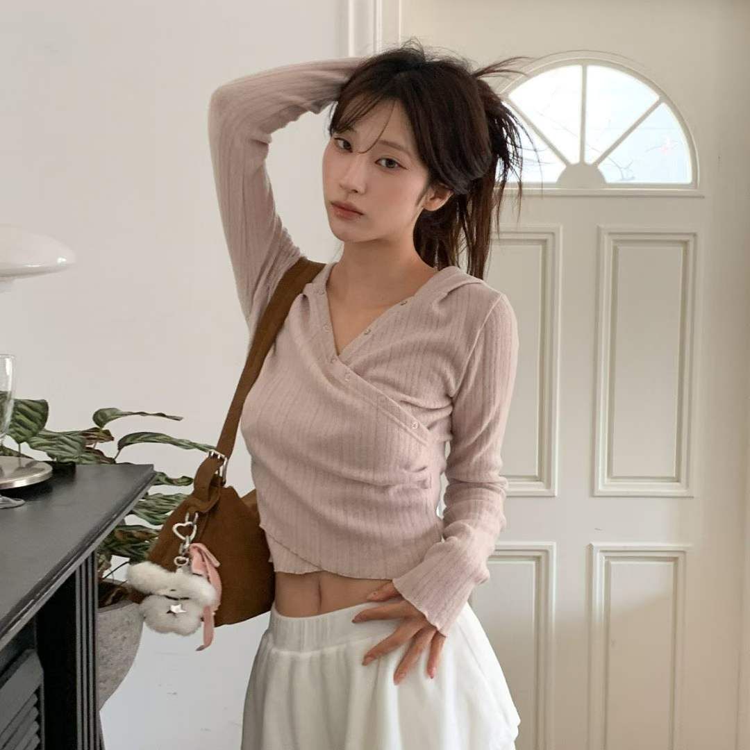 🏷ʏᴜɴᴀ’s ·正韓代購🇰🇷暮色輕紗☁️連帽交疊針織長袖上衣