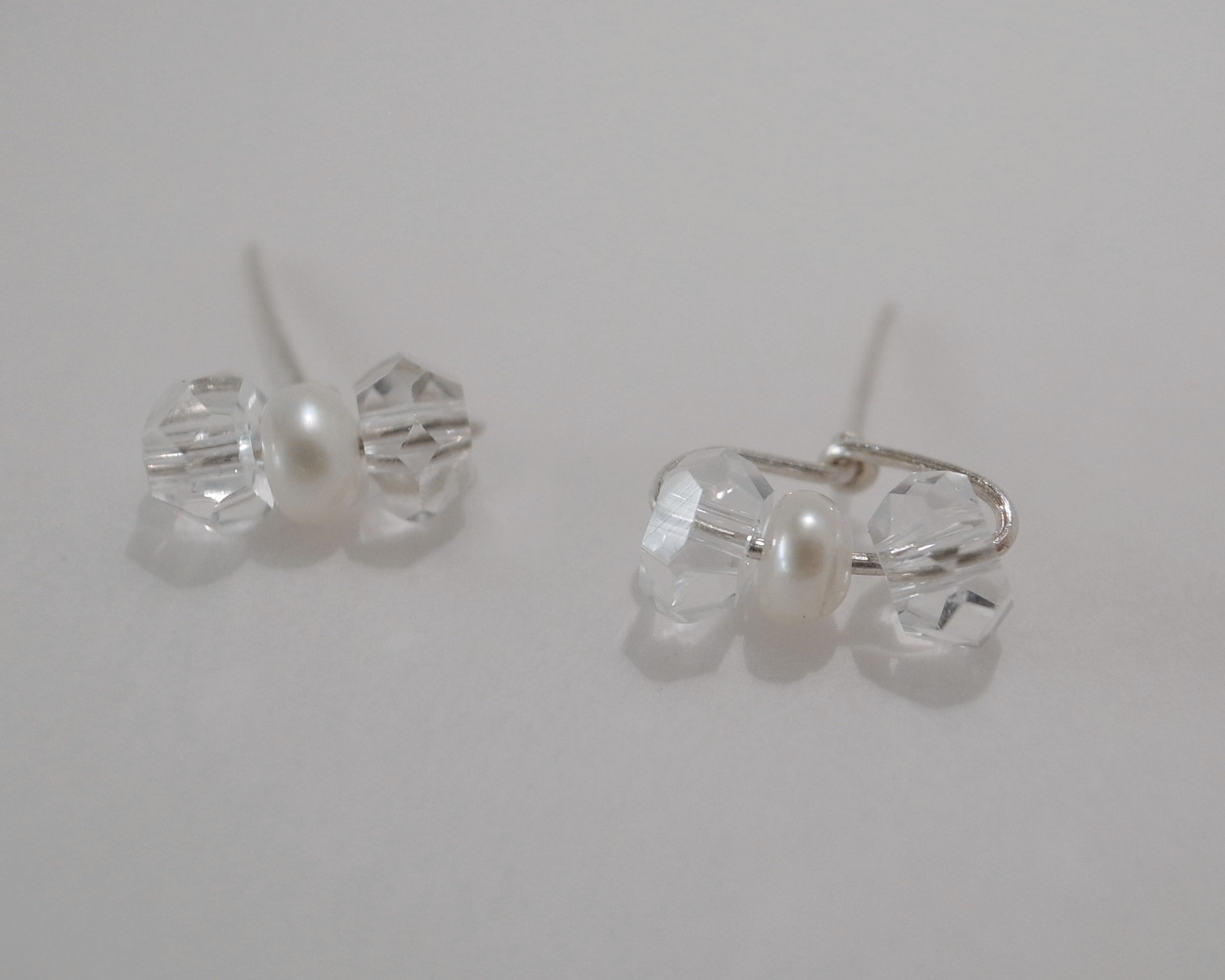 【耳環】 耳針 白水晶 925純銀 蝴蝶結 珍珠耳環