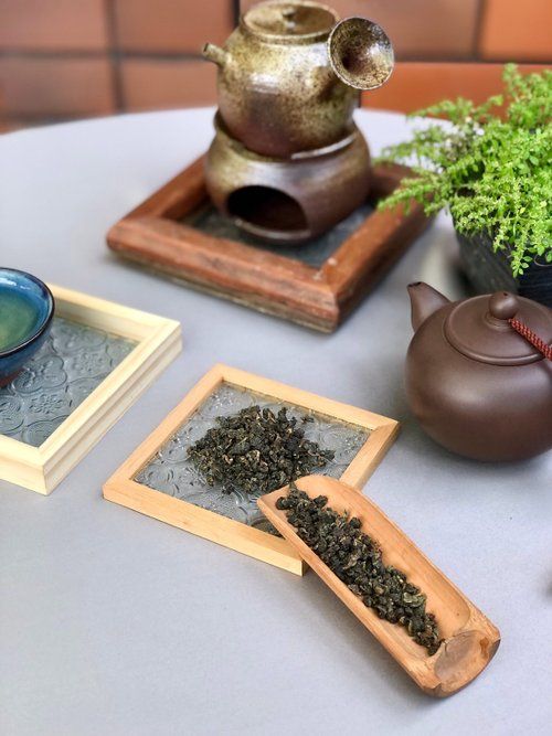 檜木 海棠花復古毛玻璃杯墊