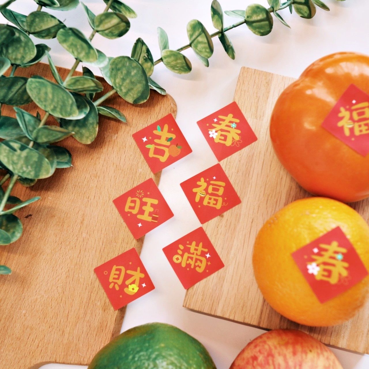 新年小方貼 - 春福旺吉滿財 萬用小春聯貼紙 3X3cm