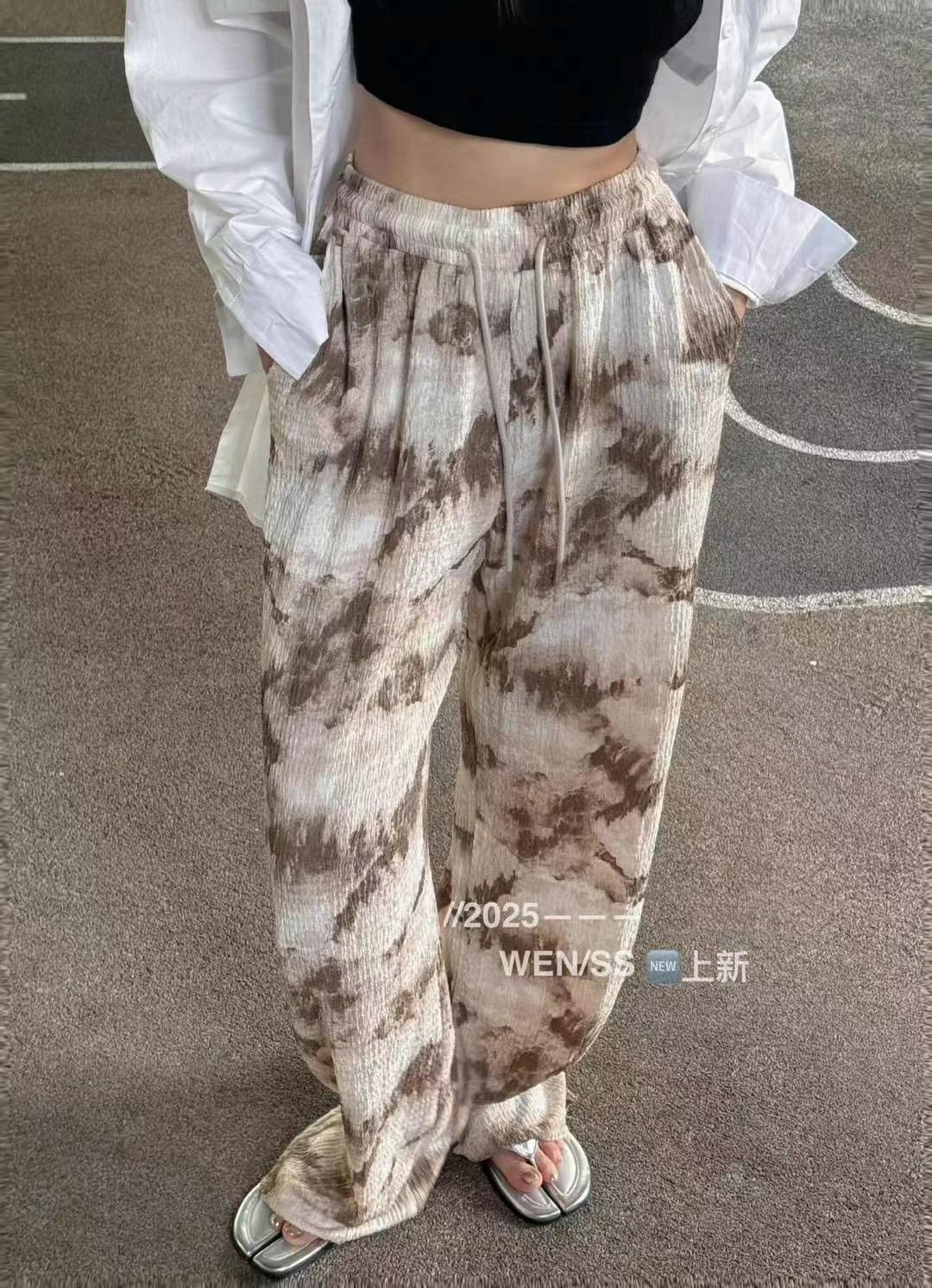 抽繩鬆緊暈染寬褲