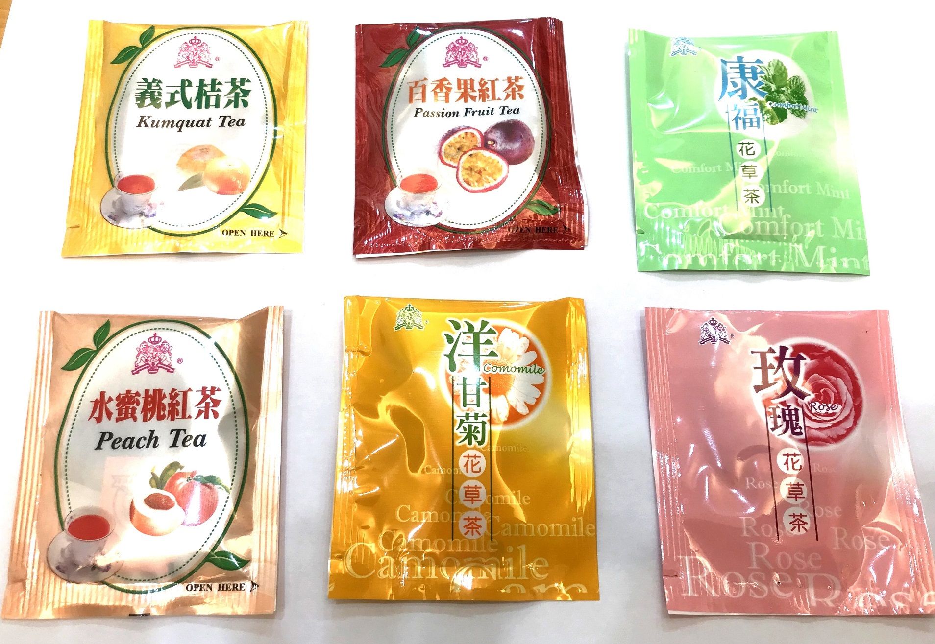 東爵茶包.義式桔茶.水蜜桃紅茶.洋甘菊.康福茶