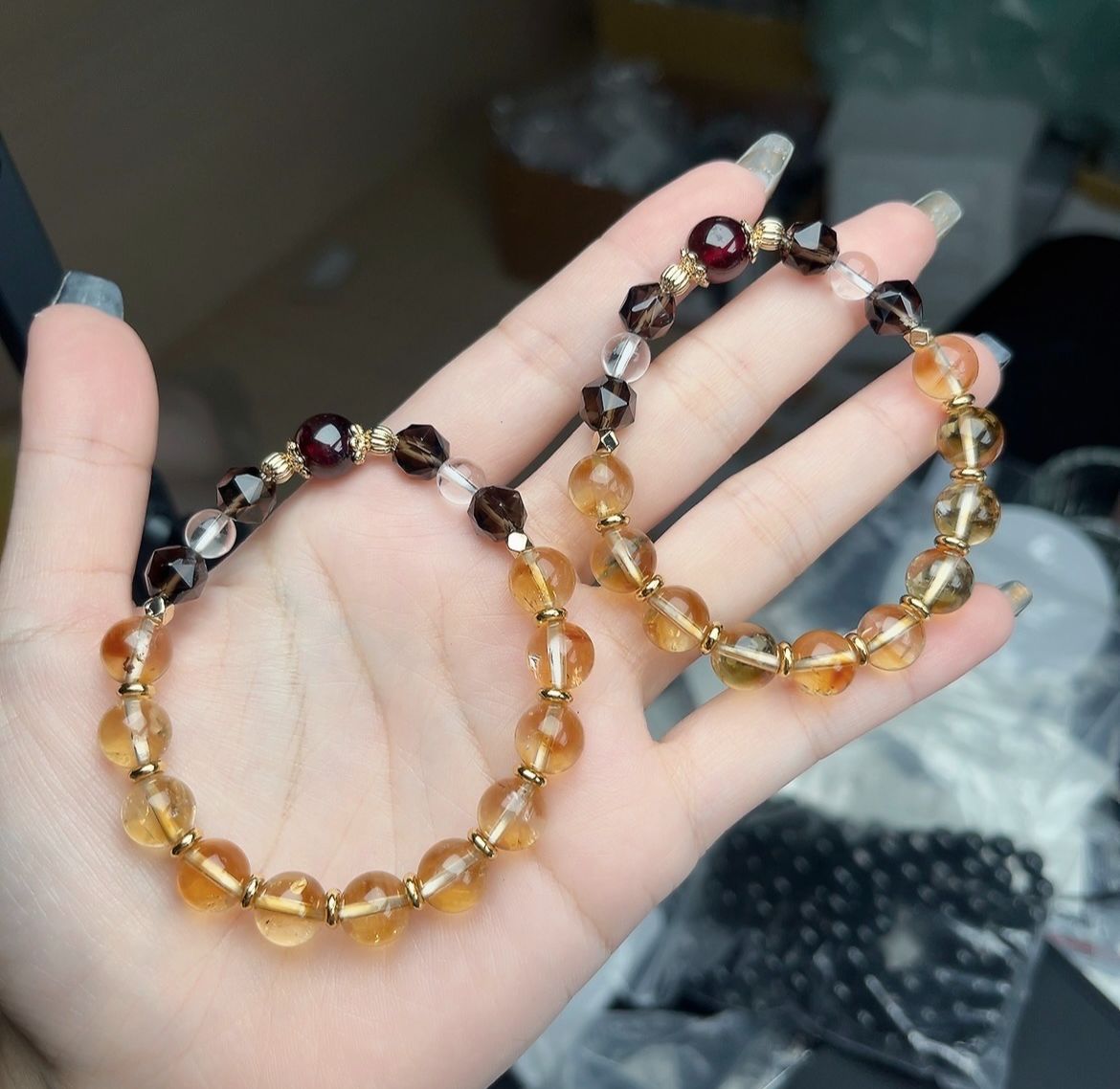 海綿寶寶配色設計款 — 黃水晶┊茶晶┊石榴石┊白水晶