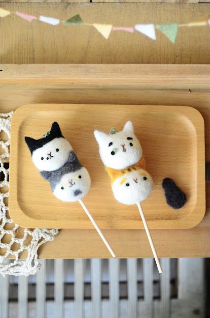 （針氈）傻貓串丸子吊飾-影片DIY材料包（無成品）