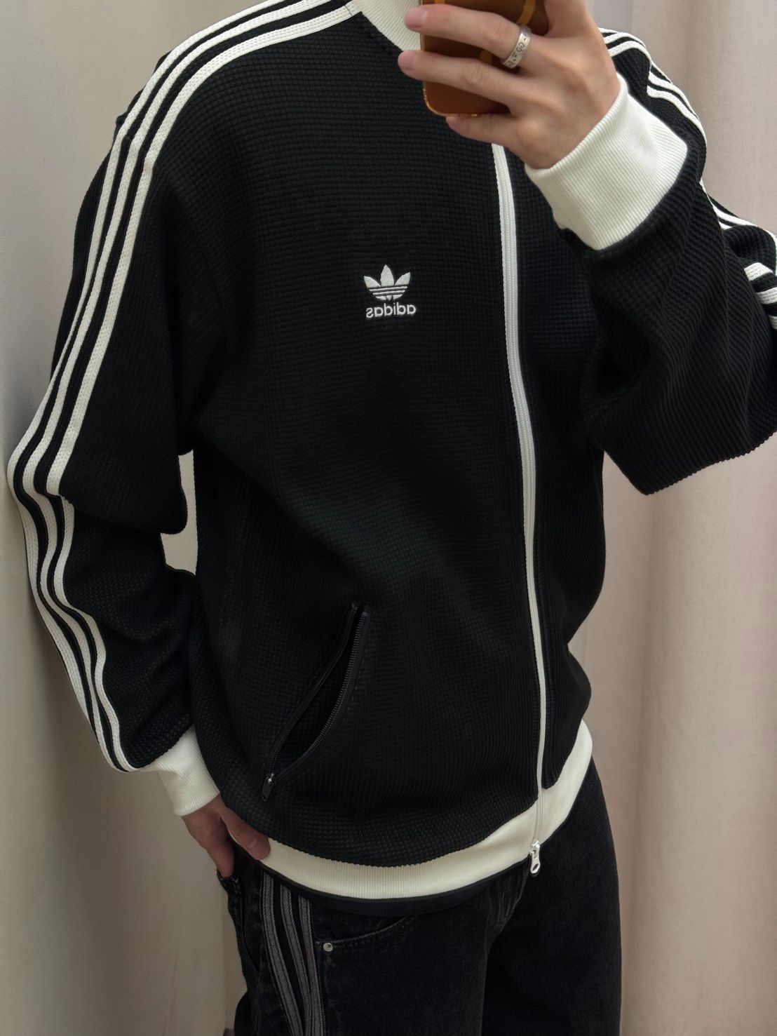 ＜預購＞ADIDAS 黑色華夫格外套 新款  kc2619