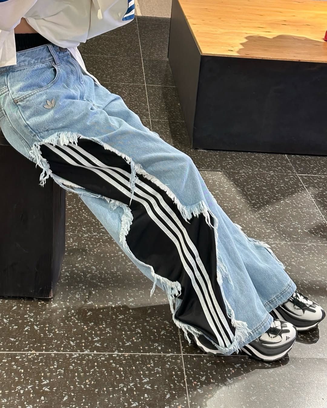 ＜預購＞adidas originals ADILENIUM 紐帶針織舒適柔軟牛仔褲 女款 KY5192藍色 KY519