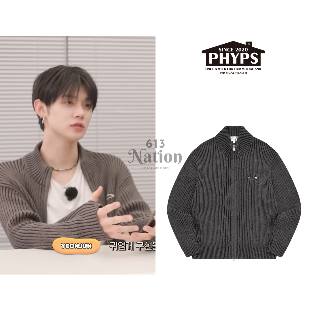 然竣同款P-ACTIVE Two-Tone Lip Knitwear Zip-Up