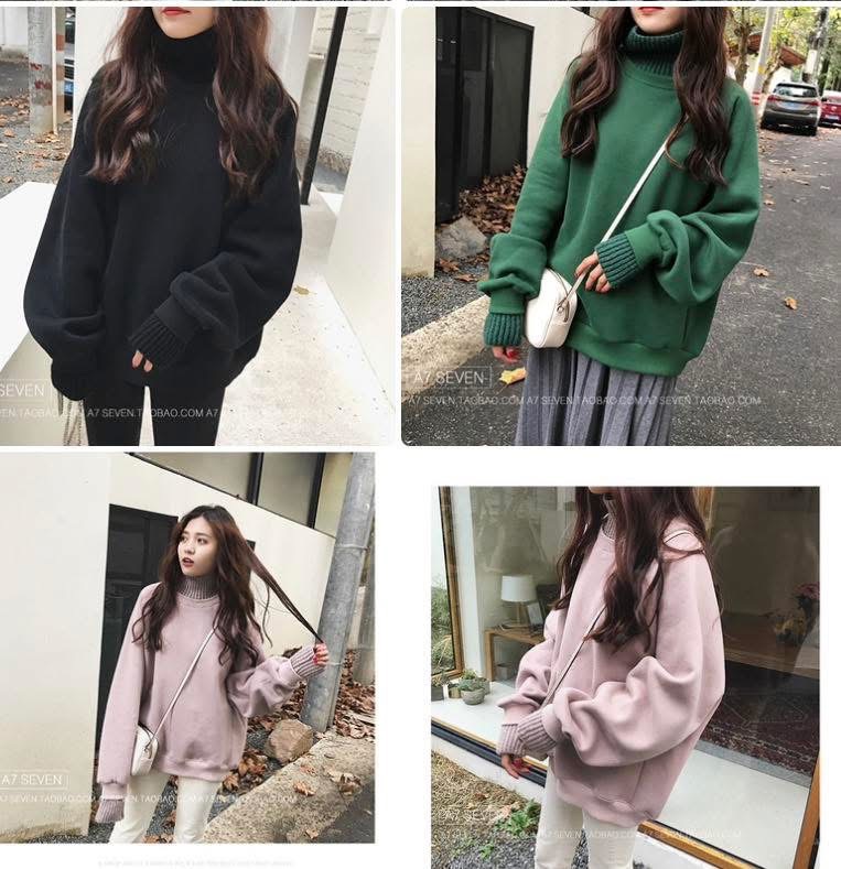 韓系厚刷毛高領排扣針織袖拼接上衣