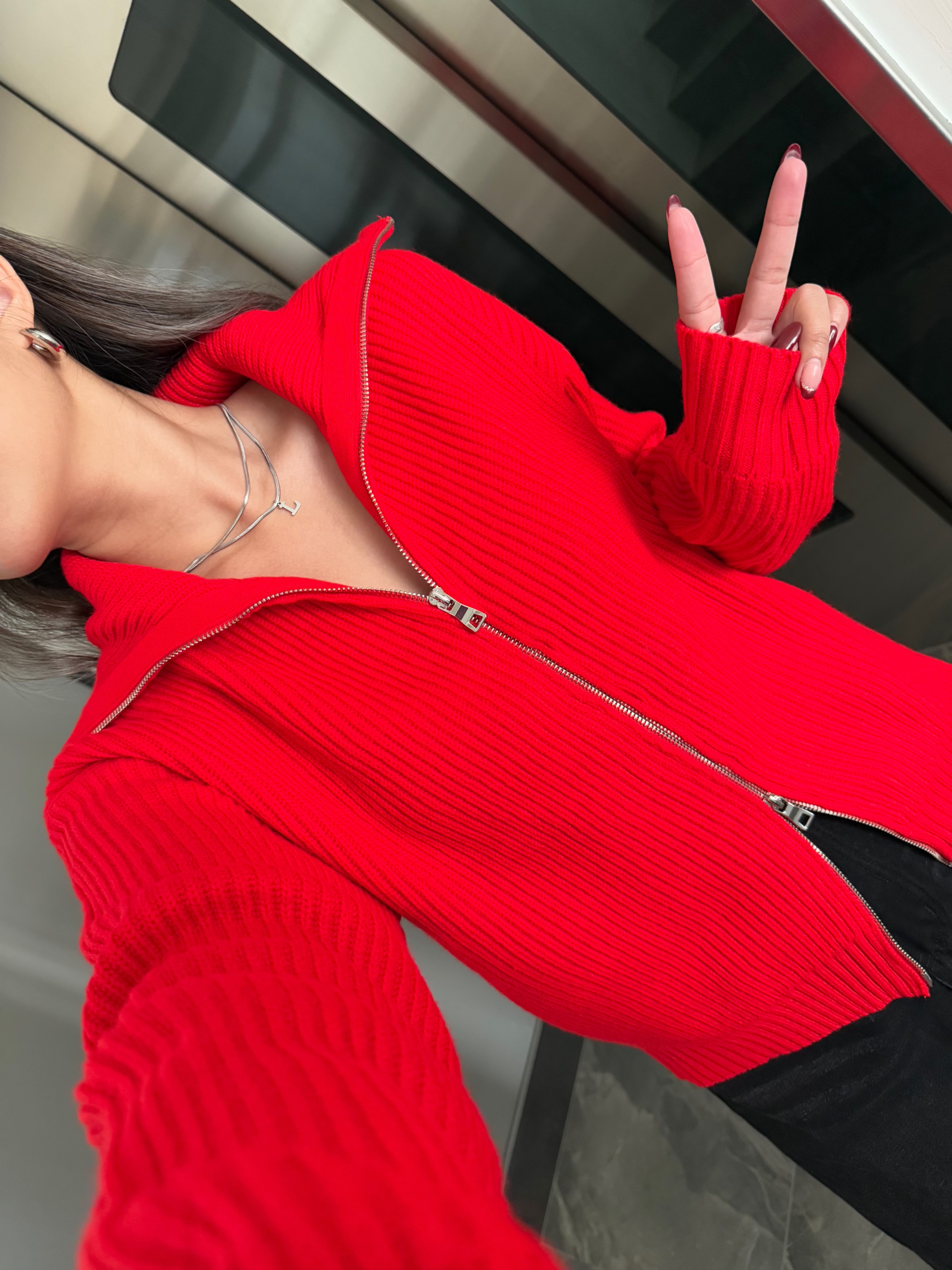 是雙向拉鍊⛓️‍💥 歐美雙拉鏈針織寬鬆毛衣