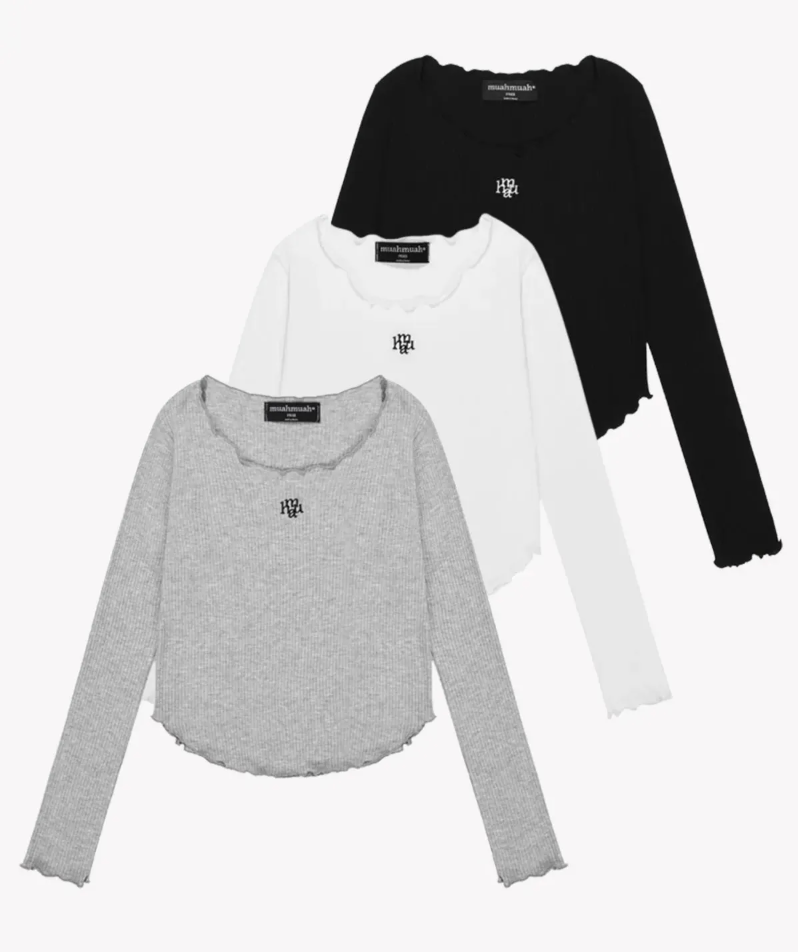 MUAHMUAH 修身荷葉邊品牌logo上衣