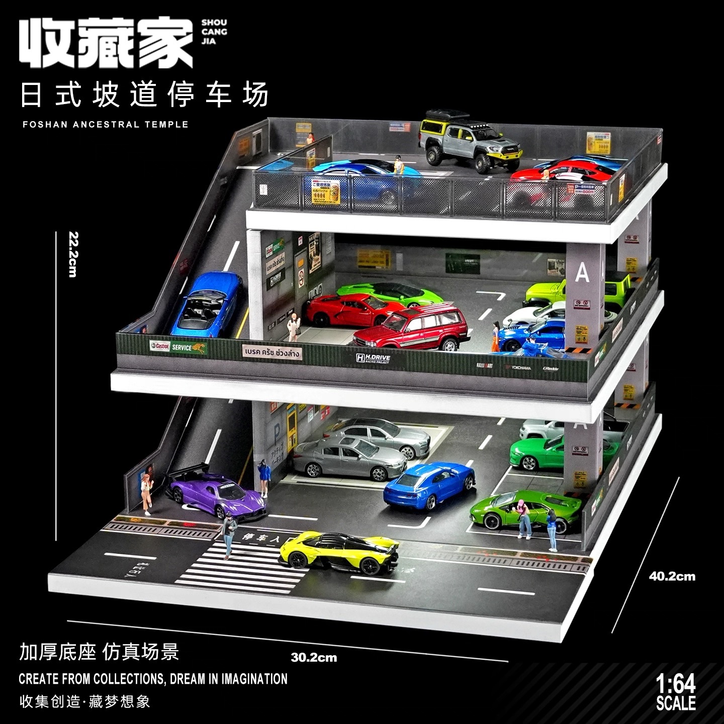 1:64停車場玩具車模展示盒模型場景